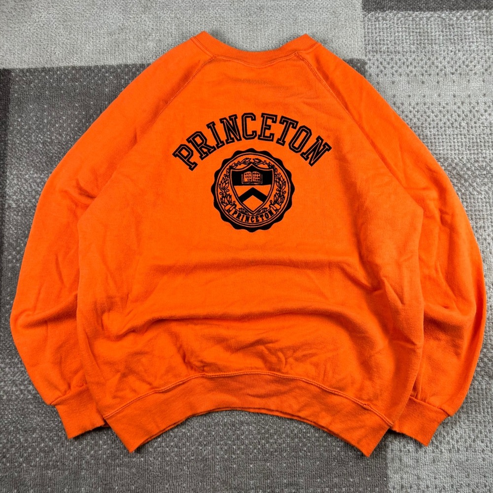 Vintage Princeton University‎ Raglan Sweatshirt Men Orange Crest Flocked XL 70s